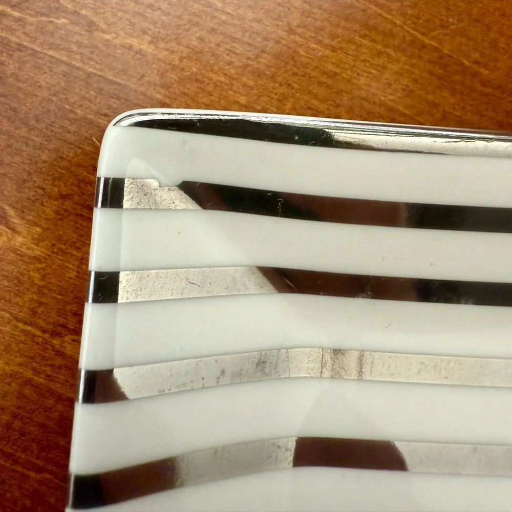 J. Crew small square silver and ivory stripe jewelry tray